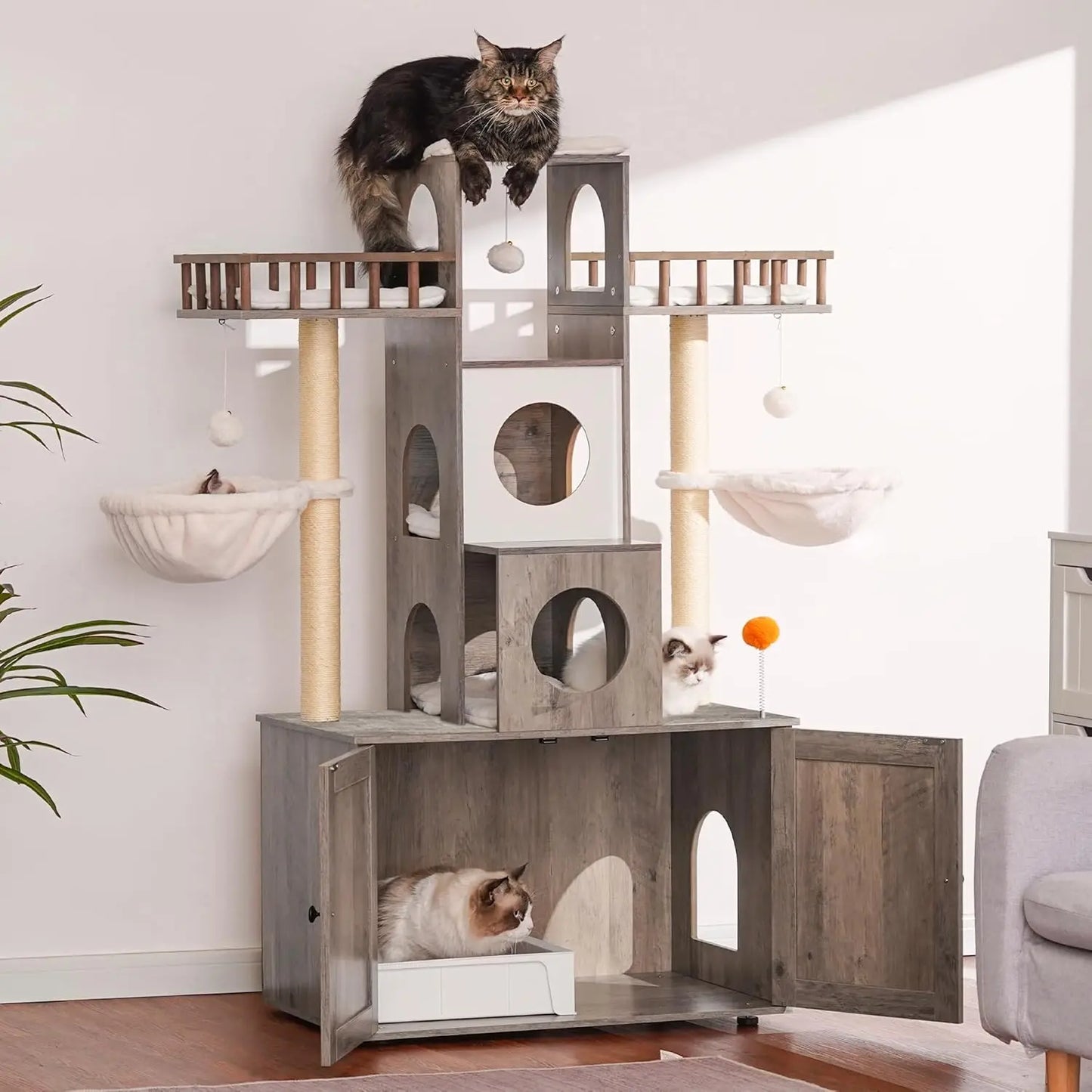Large Cat Tree with Litter Box Enclosure