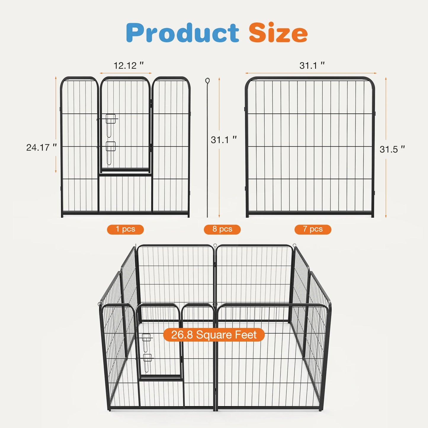 8 Panel Dog Fence Exercise for Yard Heavy Duty