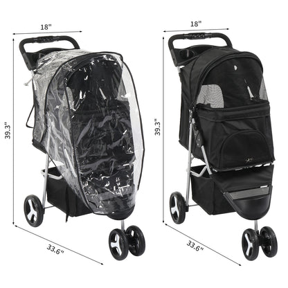 Pet Stroller 3 Wheels Waterproof Cup Holder Removable Liner