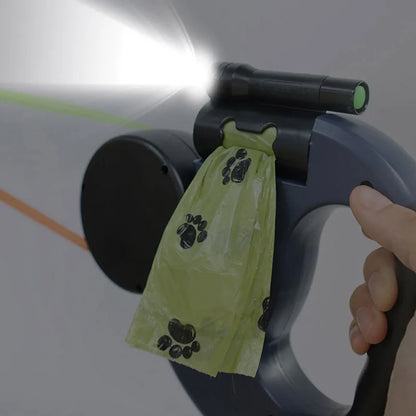 Double Head Retractable Leash Flashlight Bag Dispenser
