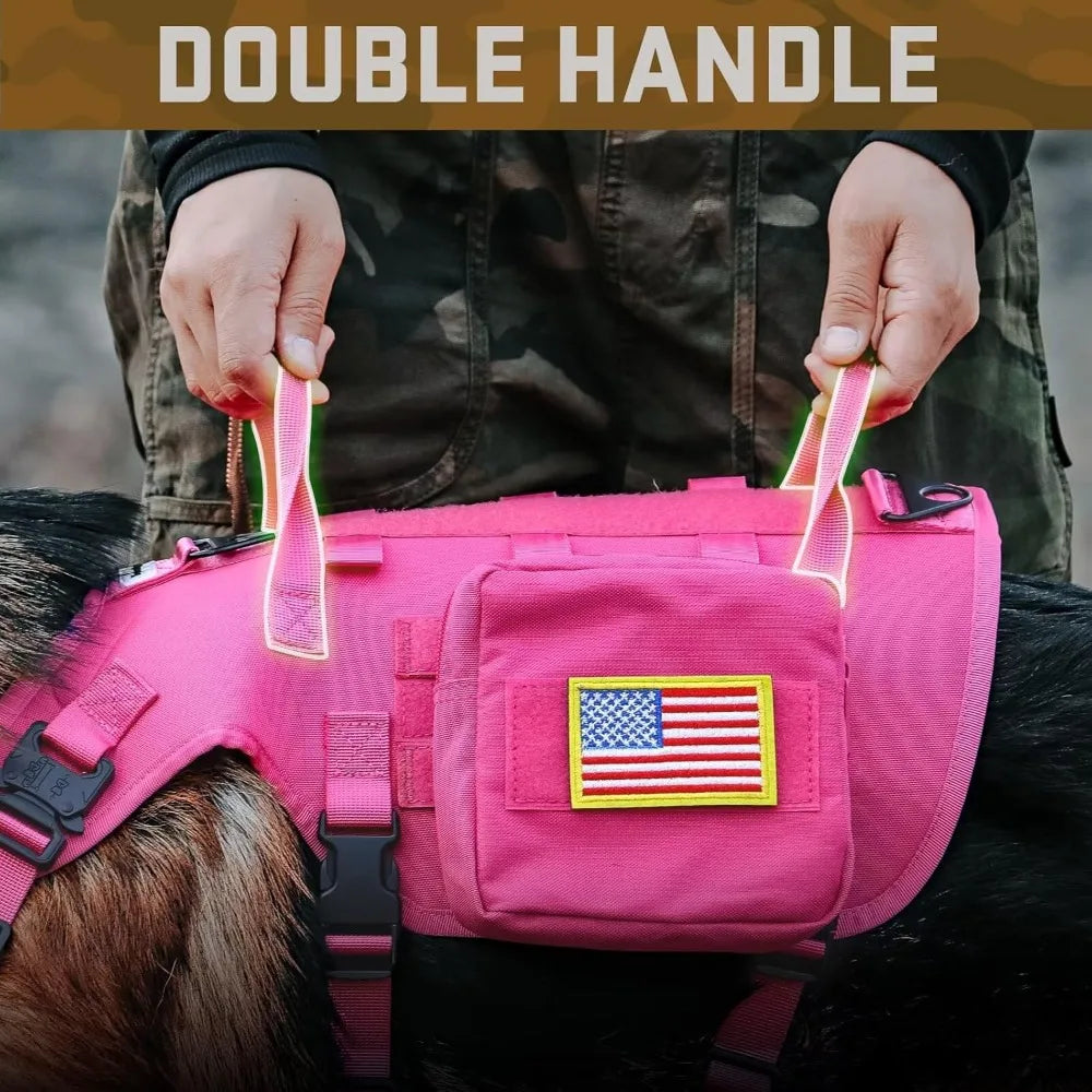 Pink Tactical Harness Large Collar with Bungee Leash
