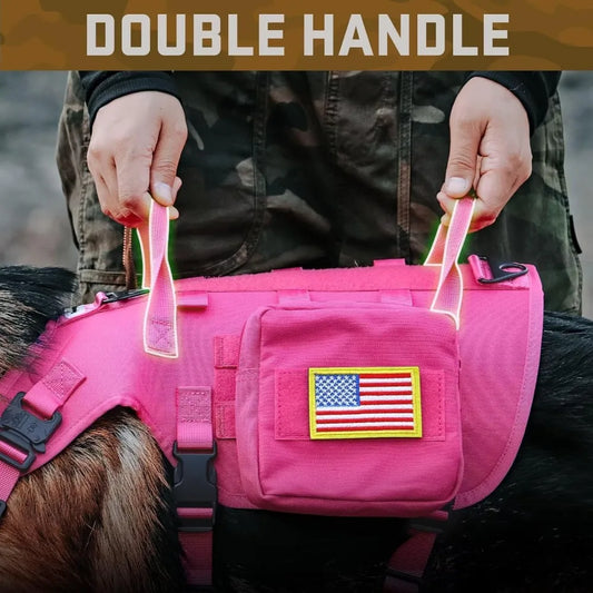 Pink Tactical Harness Large Collar with Bungee Leash