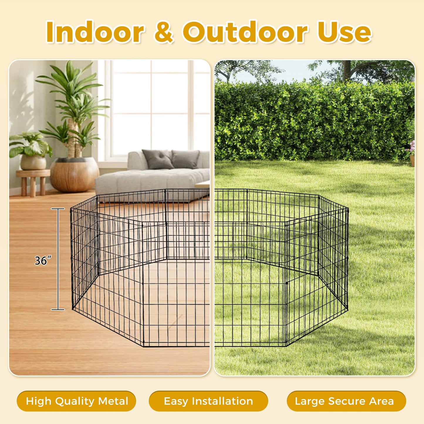 Sturdy Black Octagonal Metal Dog Playpen, Foldable Design