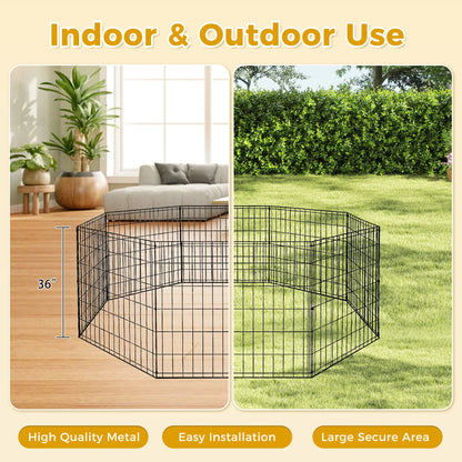 Sturdy Black Octagonal Metal Dog Playpen, Foldable Design