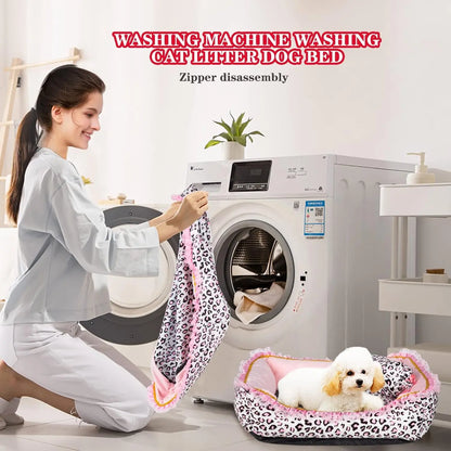 Pink Leopard Dog Bed Washable (M, 20.8'L x 18'W x 5.5')