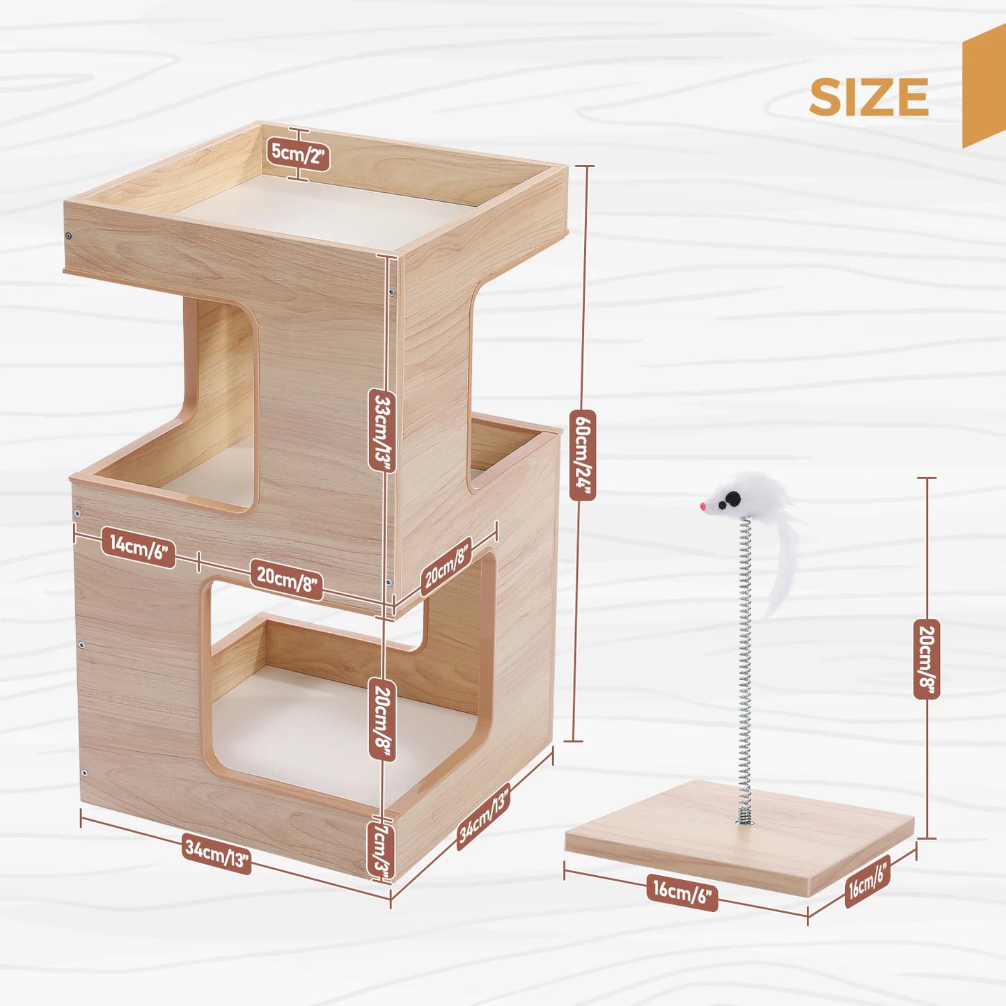 Wood Cat Condo Removable Soft Mats Scratching Pad