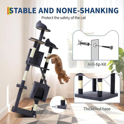 74" Tall Cat Tree Heavy Duty Multi-Level Anti-Tip