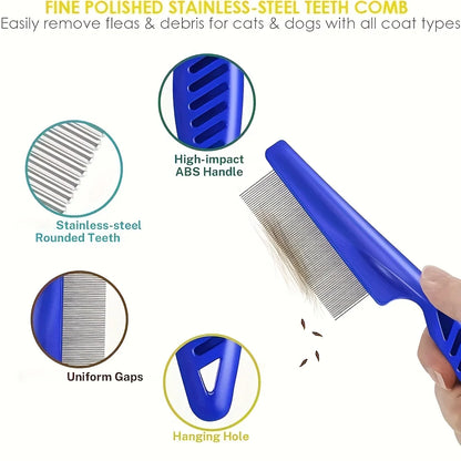 Stainless Steel Grooming Combs with Round Teeth 4 Pk