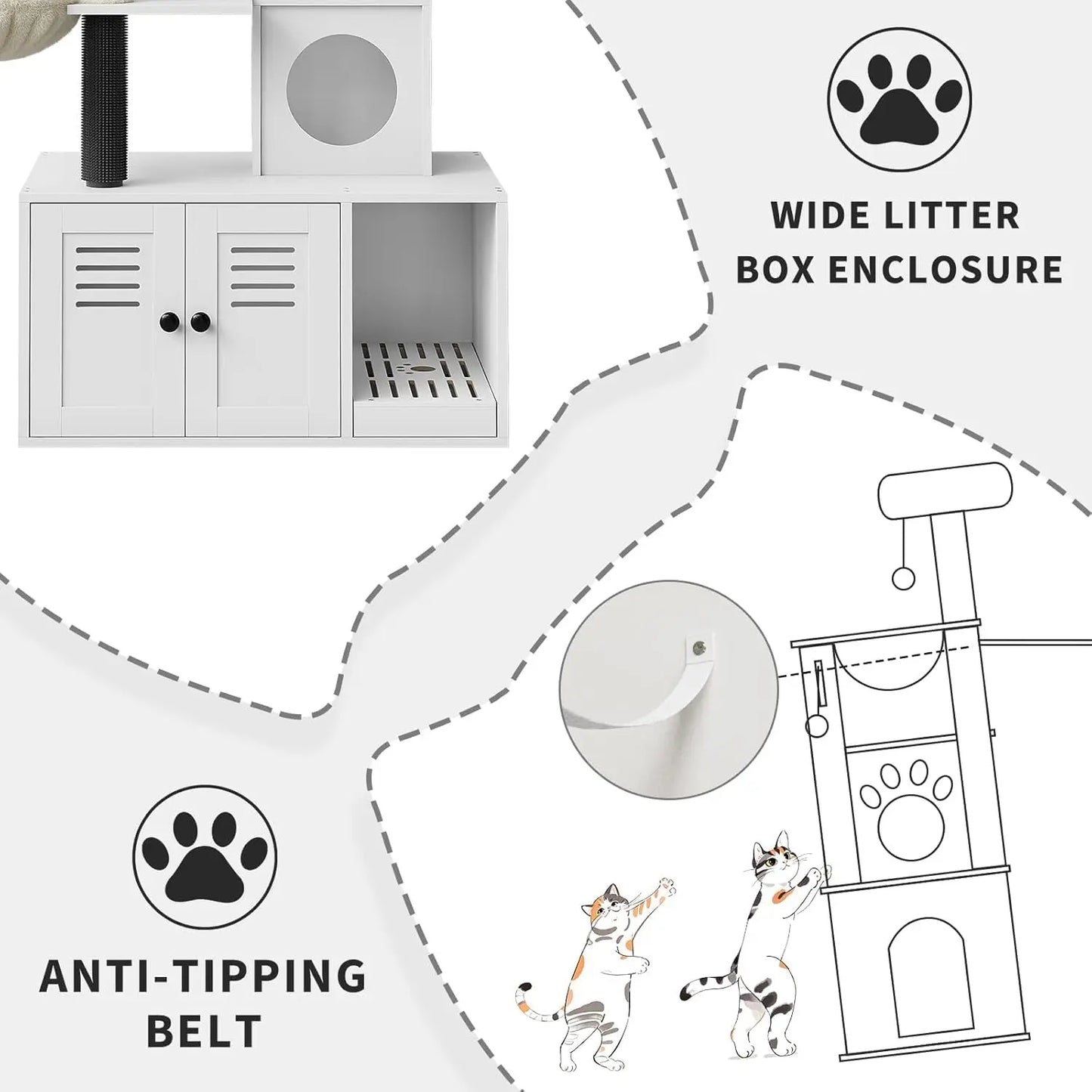 Litter Box Enclosure,Cat Tower,Scratching Post & Plush Perch