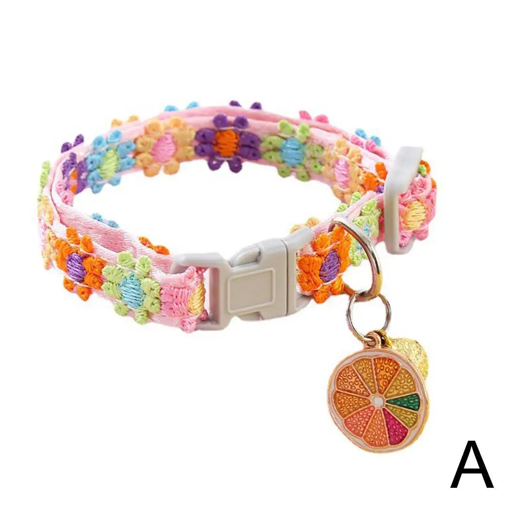 Adjustable Colorful Lace Flower Cat Collar With Bell