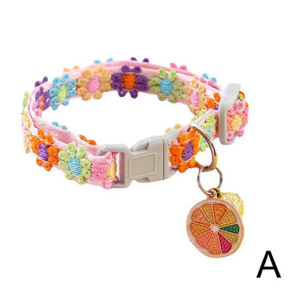 Adjustable Colorful Lace Flower Cat Collar With Bell