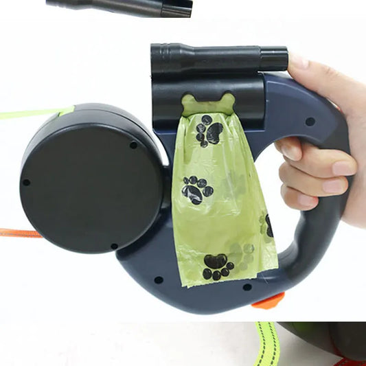 Double Head Retractable Leash Flashlight Bag Dispenser