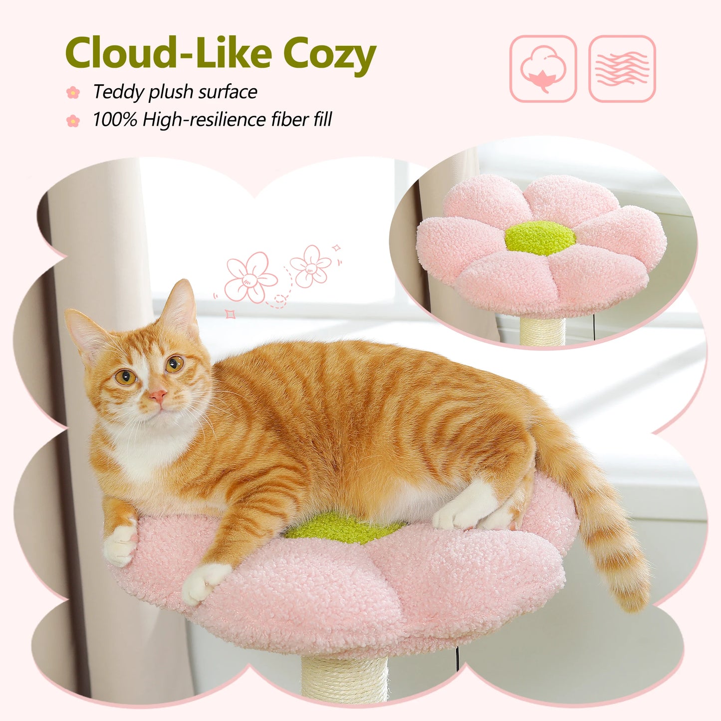 Flower Cat Tree, Scratching Post, Hammock Soft Top Perch