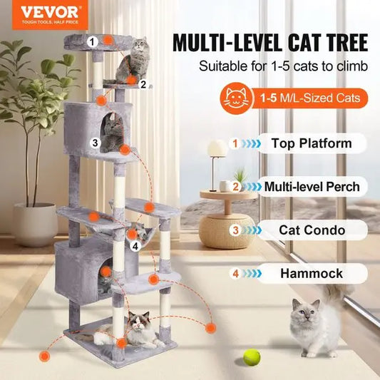 72' Cat Tower with 2 Cat Condos Sisal Scratching Post