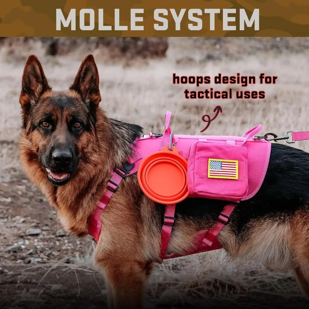 Pink Tactical Harness Large Collar with Bungee Leash