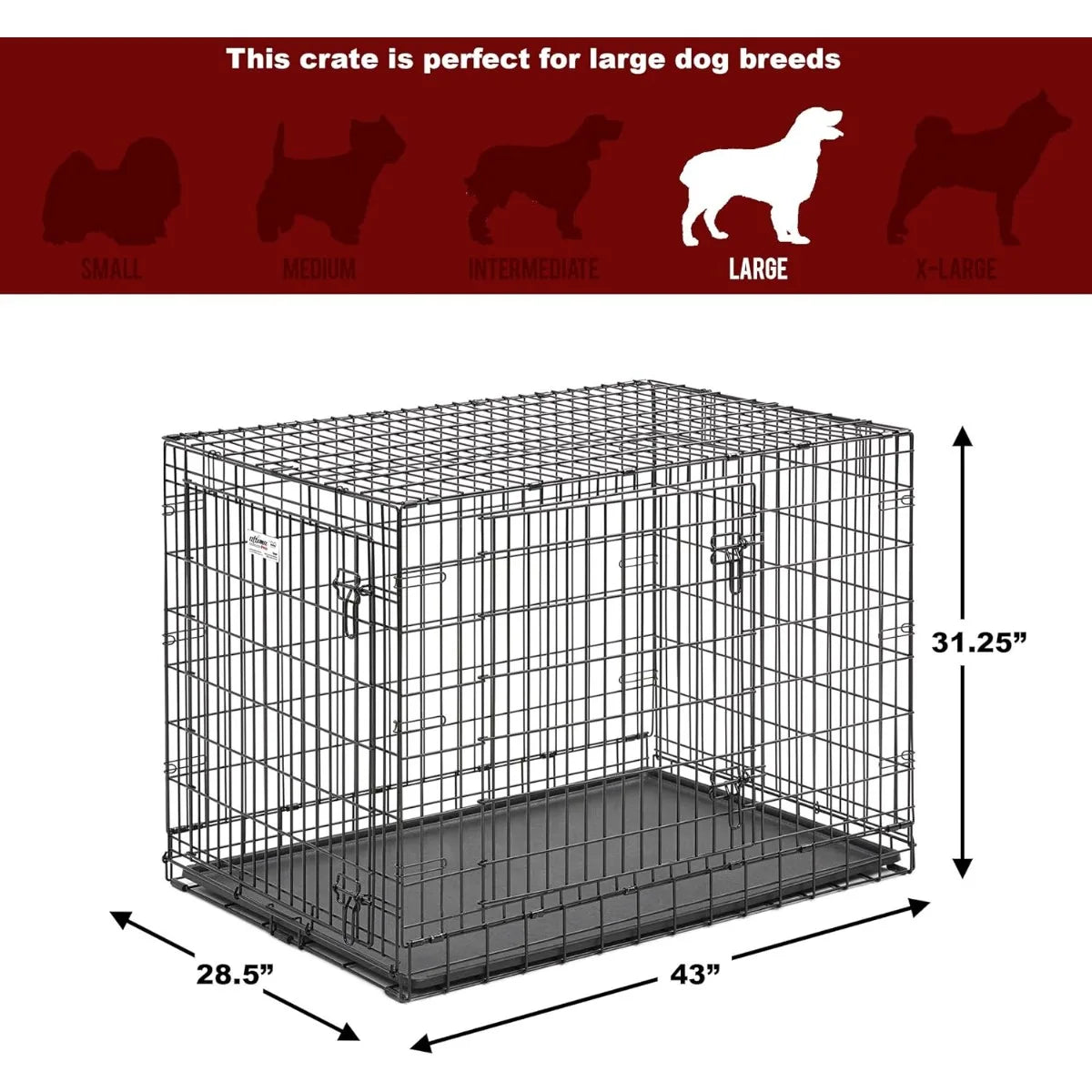 42-Inch Heavy-Duty Dog Crate/Double Door/Large Breeds