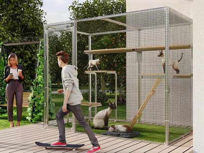 7.8×4.9 FT Metal Outdoor Cat Enclosure, Large Walk-in Cat House