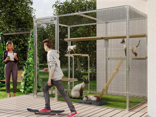 7.8×4.9 FT Metal Outdoor Cat Enclosure, Large Walk-in Cat House