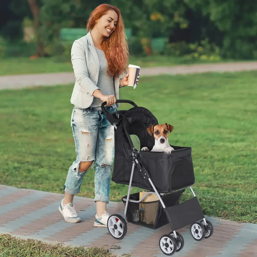 Dog Stroller Travel Carriage with Foldable Carrier Cart