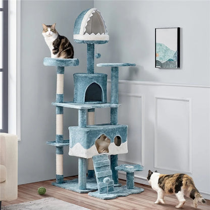 Ocean-themed Cat Tree 72.5 Inch Multi-Level Tower