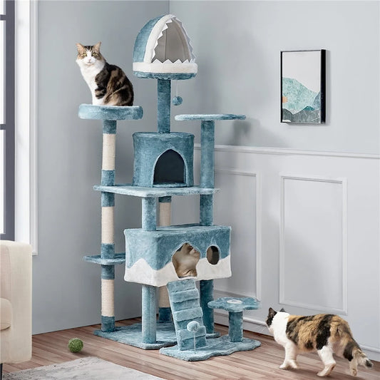 Ocean-themed Cat Tree 72.5 Inch Multi-Level Tower