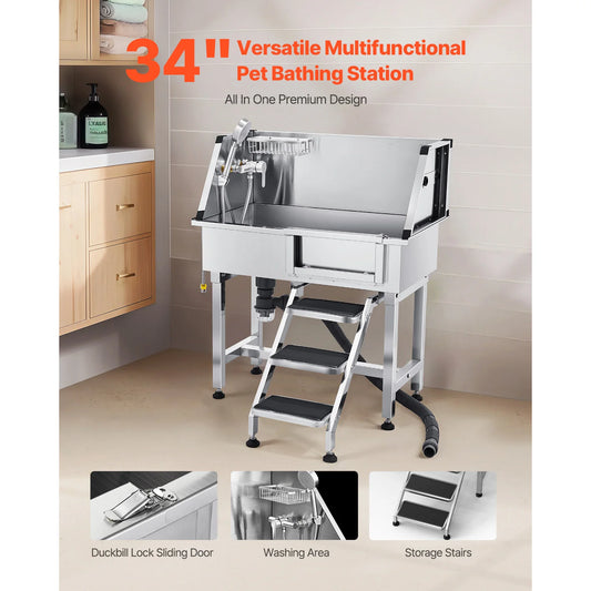 Dog Washing Station 34" Tub w/ Stairs Faucet & Showerhead
