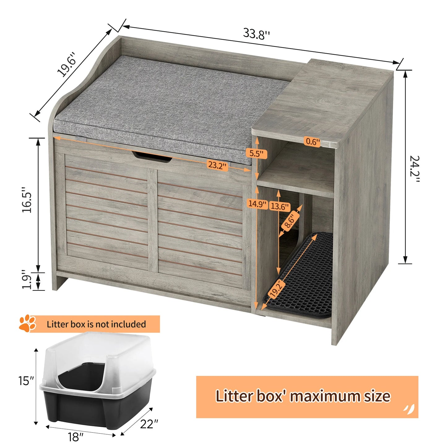 Wood Litter Box Enclosure with Cat Scratch Pad
