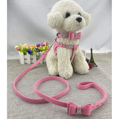 Bowtie Dog Collar Harness Leash Set Soft