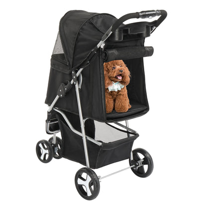 Pet Stroller 3 Wheels Waterproof Cup Holder Removable Liner
