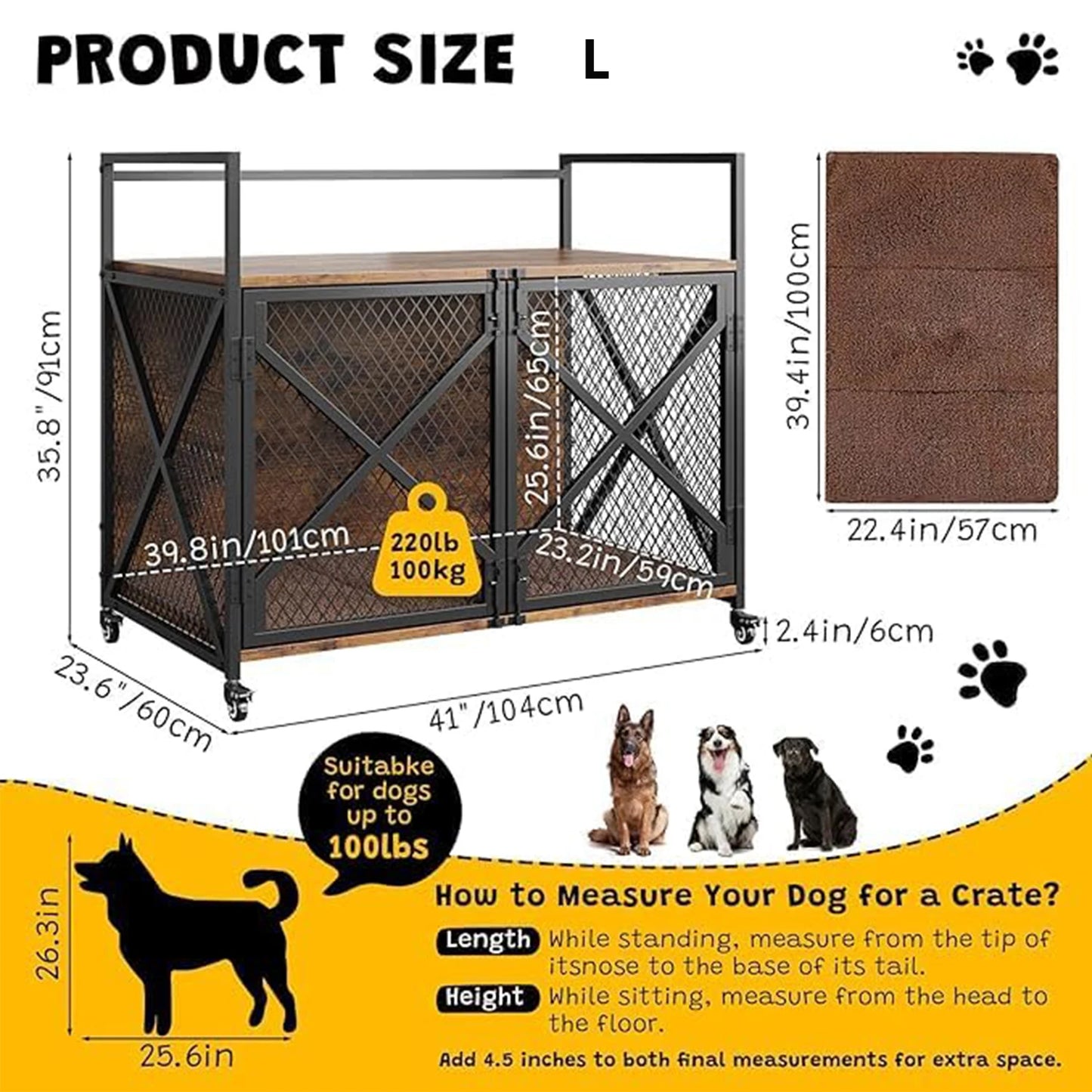 Large Wooden Dog Crate Furniture, Decorative Table
