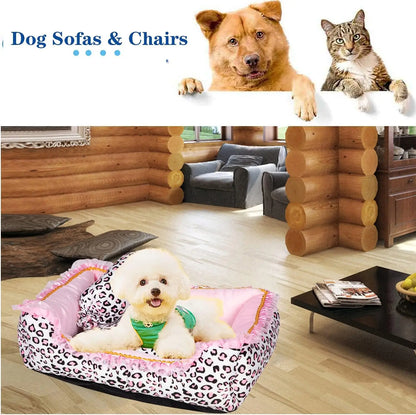 Pink Leopard Dog Bed Washable (M, 20.8'L x 18'W x 5.5')