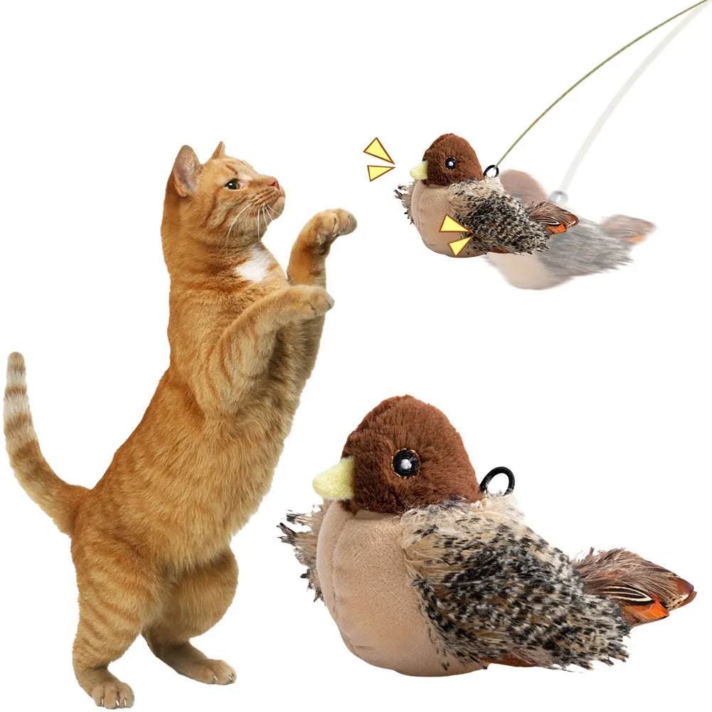 Plush Electric Squeaky Simulated Chirping Bird Cat Toy