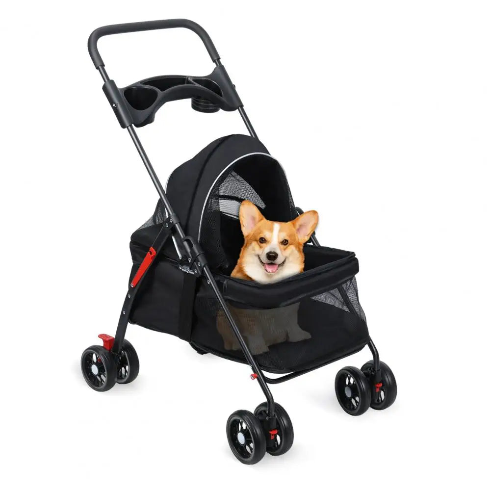 Outdoor Travel Pet Folding Stroller 4 Wheels/Cup Holder/Mesh