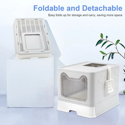 XXL Large Foldable Cat Litter Box Front Entry