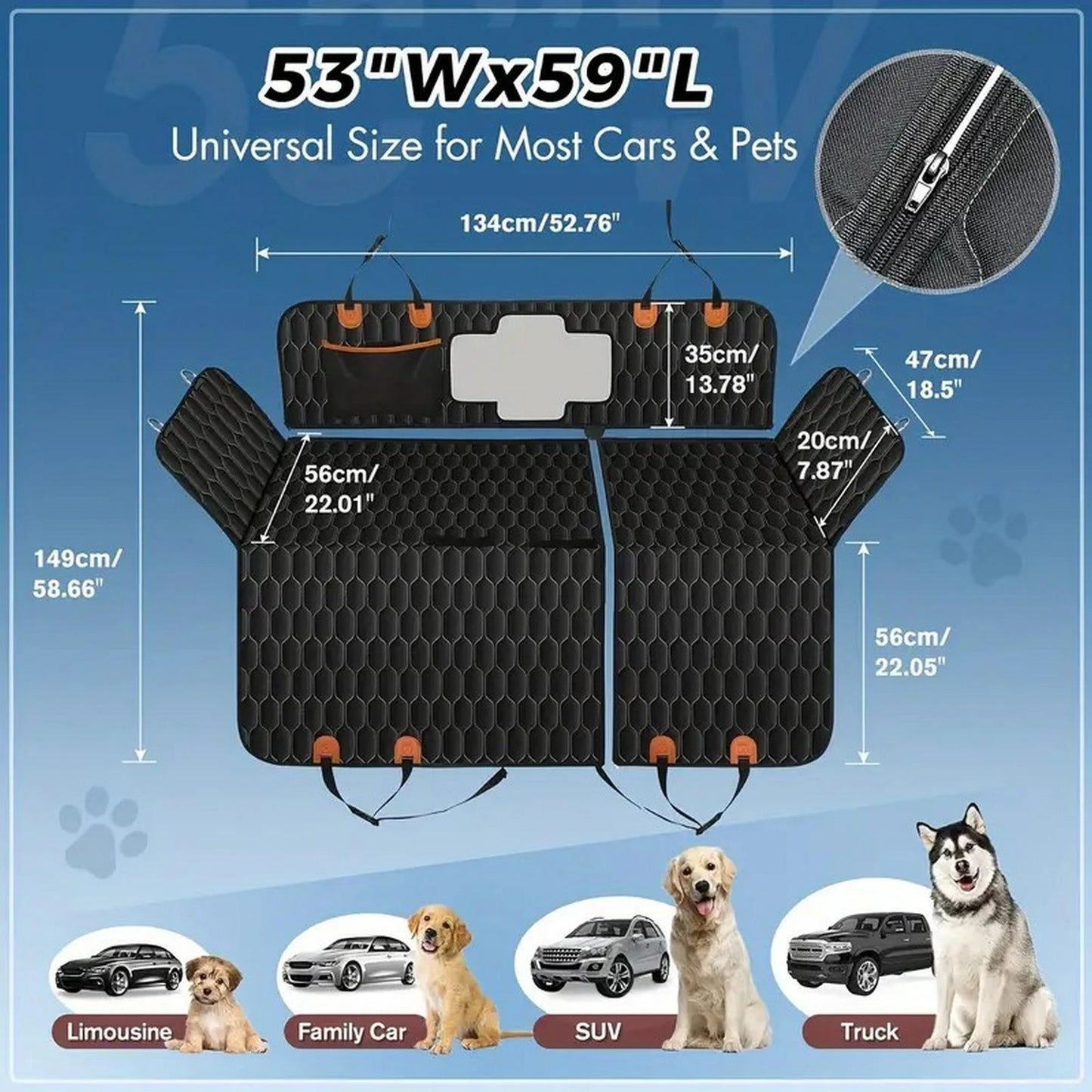 Waterproof Car Seat Protector, Side Wings, Scratch Resistant
