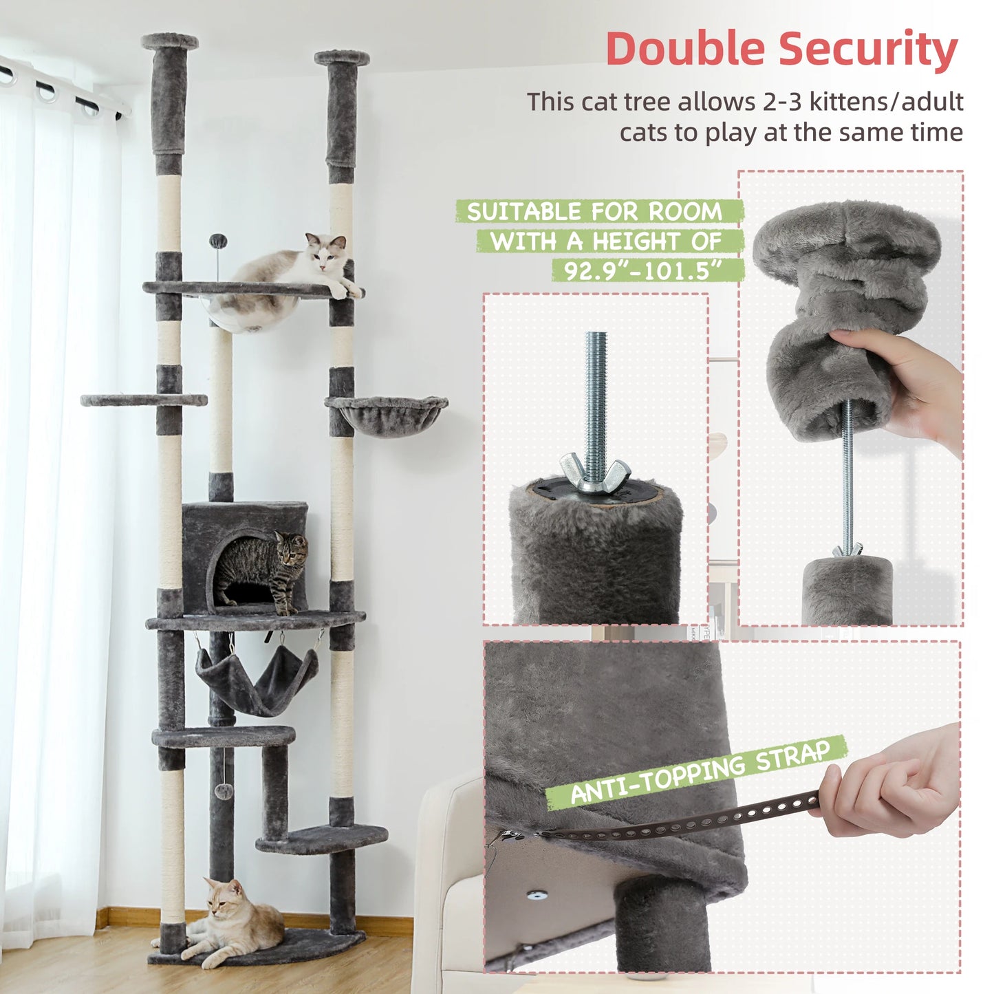 Cat Tree Tower, Scratching Post, Acrylic Perch, Hammocks