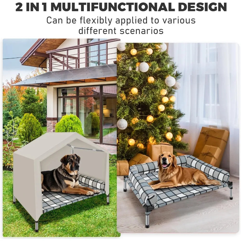 Weatherproof 2-in-1 Indoor Outdoor Cot with Canopy Cooling Portable