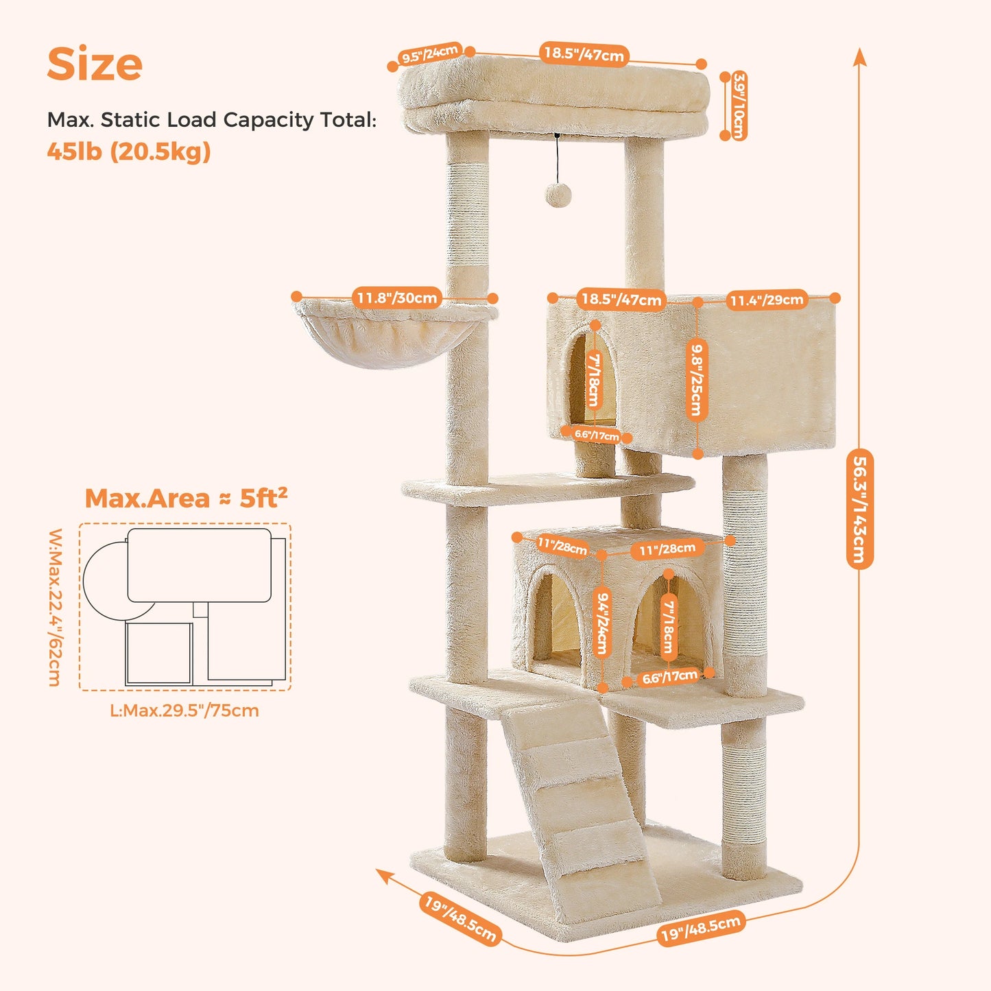 Cat Tower Condo with Perch Cozy Hammock