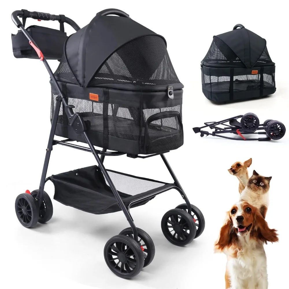 3-in-1 Pet Stroller for Small Pets/Detachable Carrier/Lightweight/Foldable