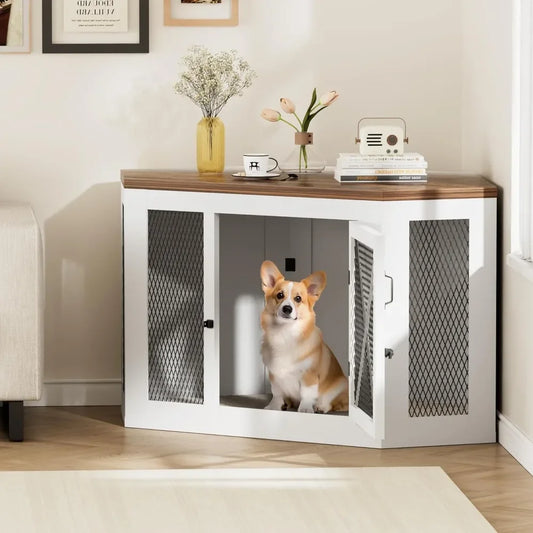 Corner Dog Crate Furniture,  End Table Mesh Panels,