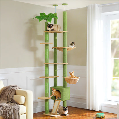 Cactus Cat Tree Floor to Ceiling Tower Sisal Scratching Post,Hammock