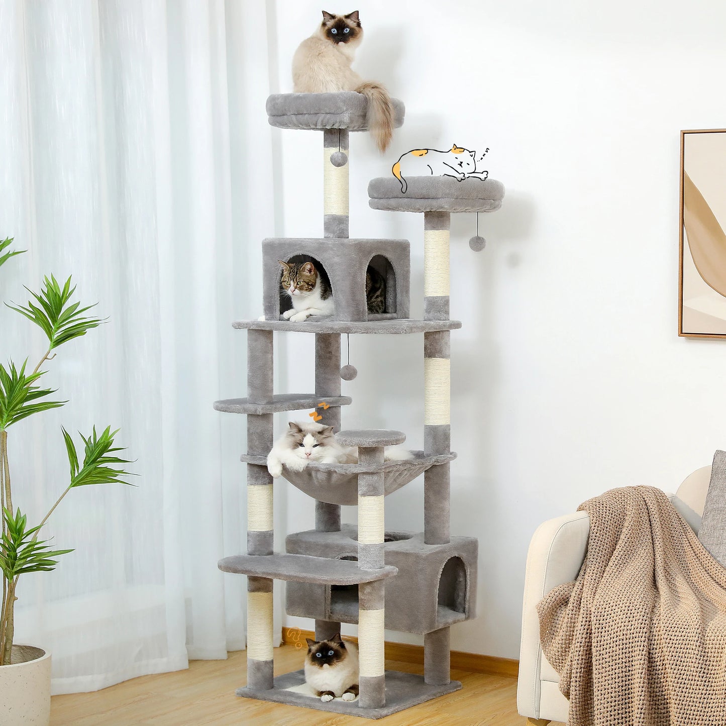Large Cat Tower With Scratching Posts Hammock Perches