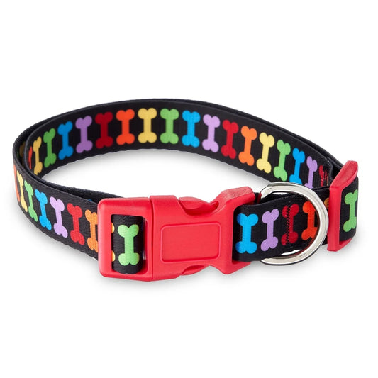 Colorful Bone Print Adjustable Dog Collar Large Durable