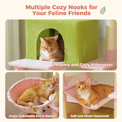 180cm Multi-Level Cat Tower, 9 Scratching Areas,Plush Hammock