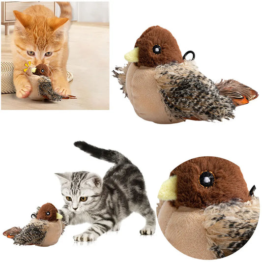 Plush Electric Squeaky Simulated Chirping Bird Cat Toy