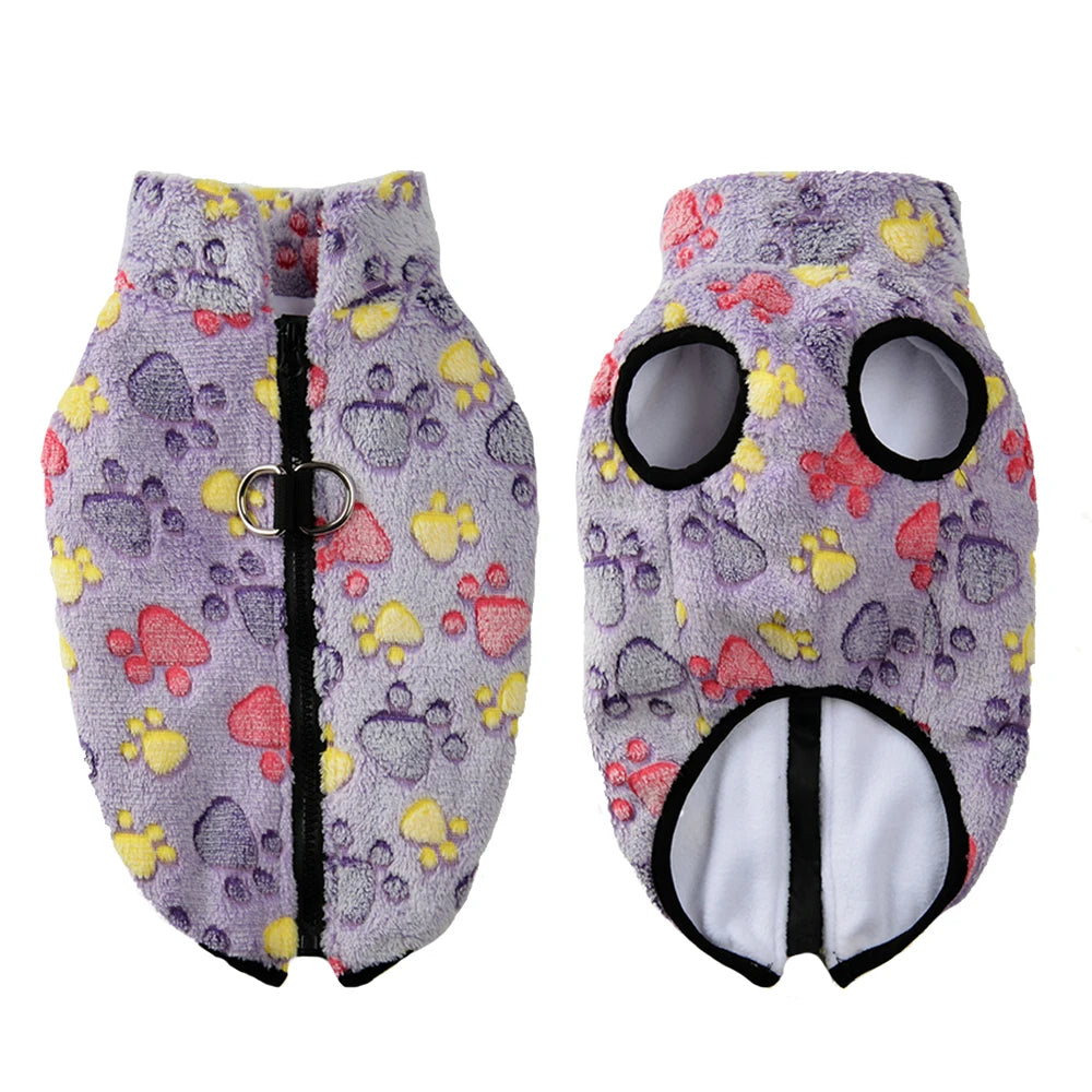 Dog Clothes Warm Paw Print Fleece Jacket