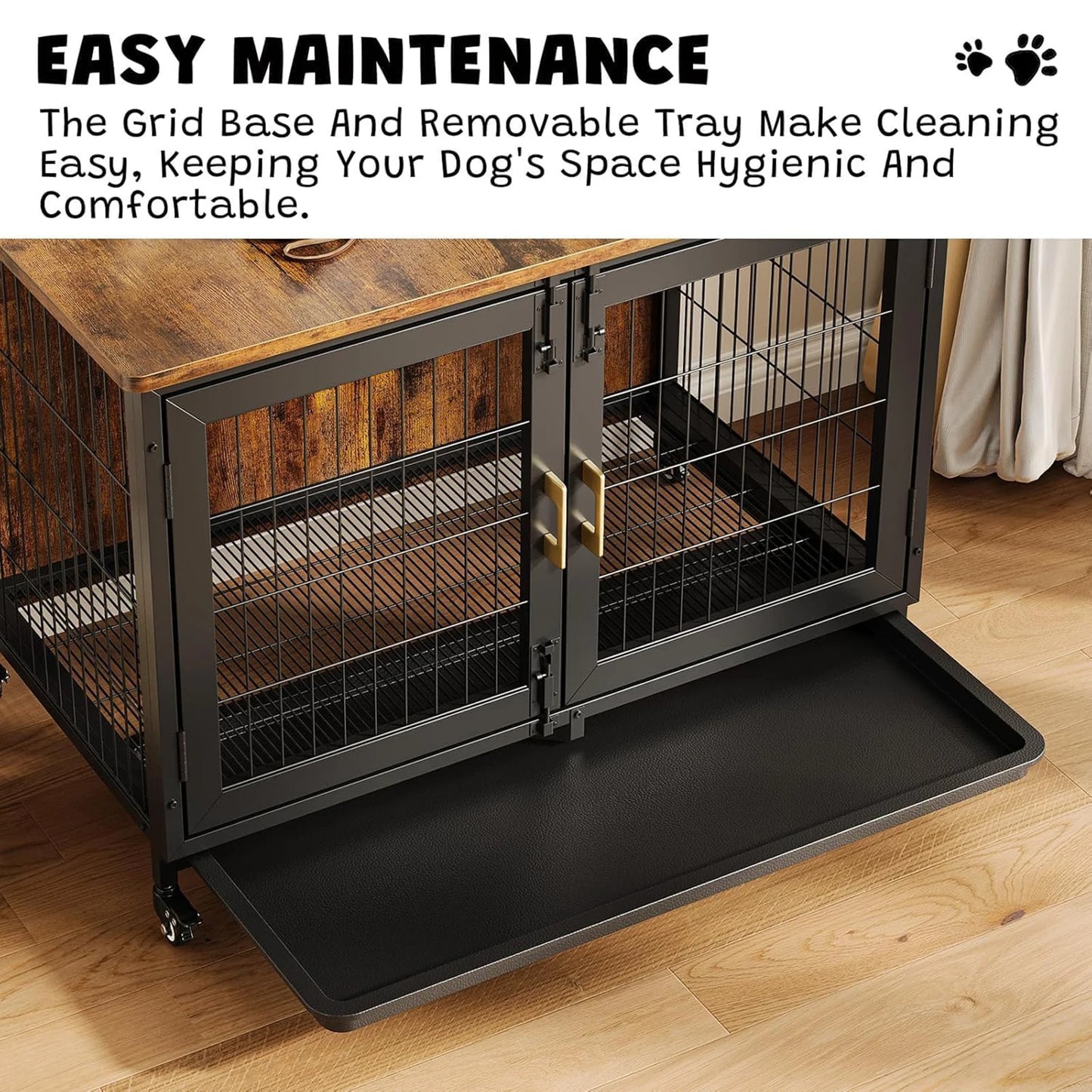 Large Dog Crate Furniture Wheels Removable Tray