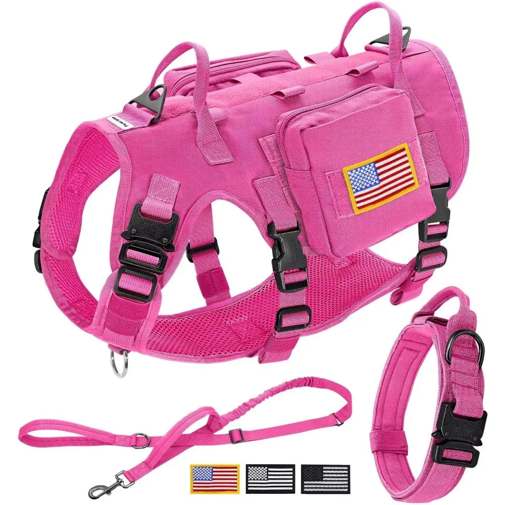 Pink Tactical Harness Large Collar with Bungee Leash