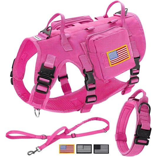 Pink Tactical Harness Large Collar with Bungee Leash