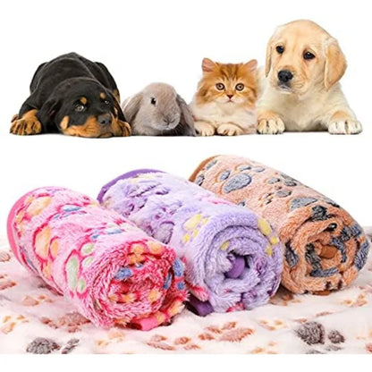 4 Pcs Dog Fleece Blanket Paw Print Small 24 x 16 Inch